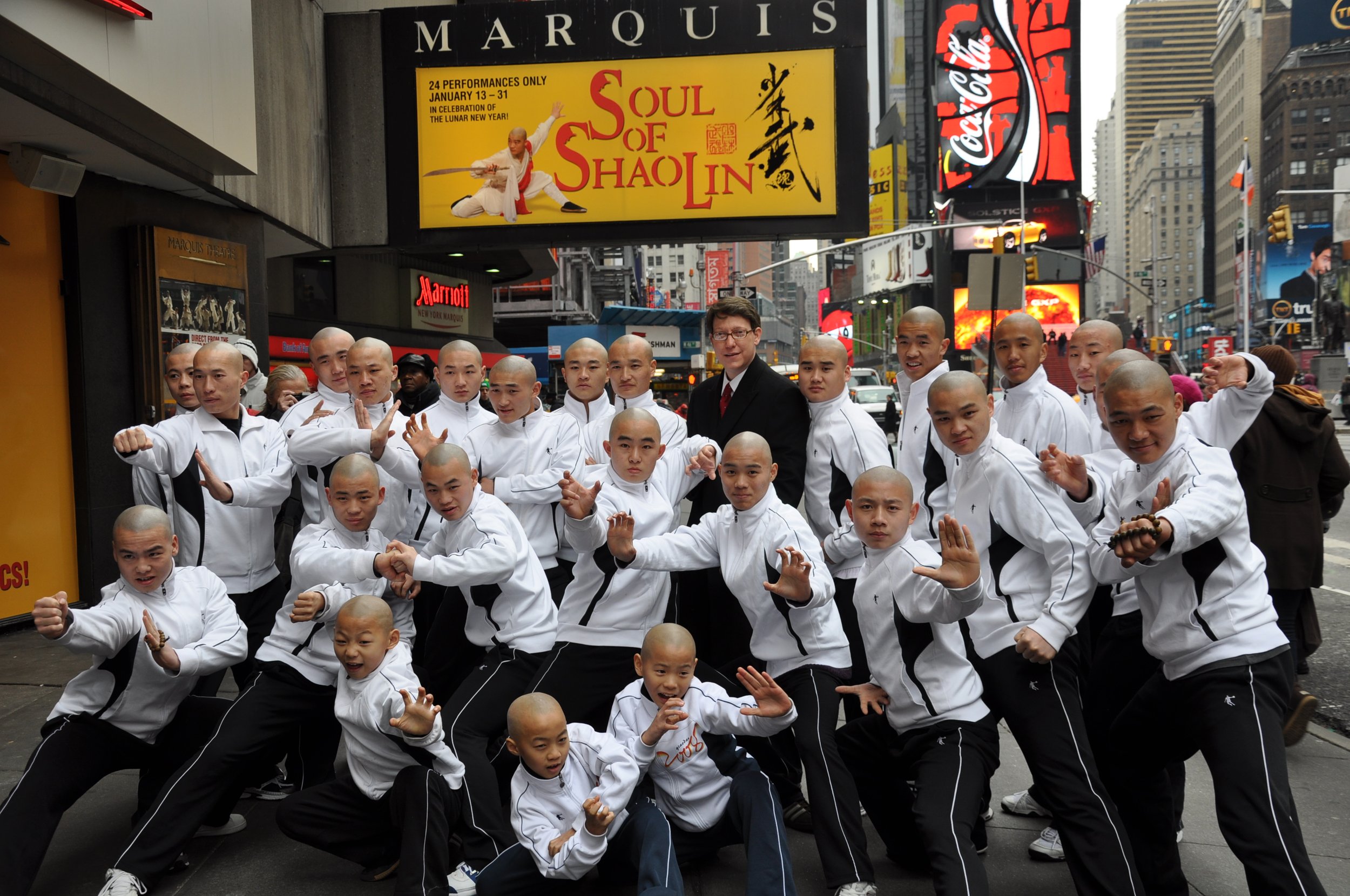 The Soul of Shaolin company in Times Square on Broadway opening night
